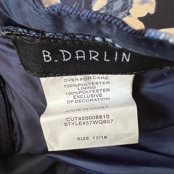 B. Darlin Spaghetti Strap Lace Bra-Back Floral Print Satin Fit-and-Flare Dress - Picture 6 of 10